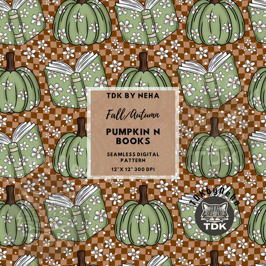 Fall Pumpkin and Books Seamless PNG (Neutral)