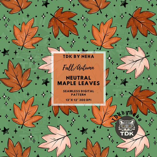 Neutral Fall Maple Leaves Seamless PNG (Green)