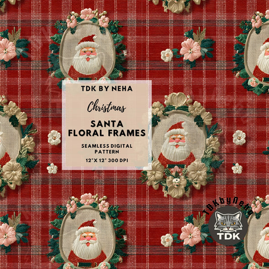 Checkered Christmas Santa Frames Seamless JPG
