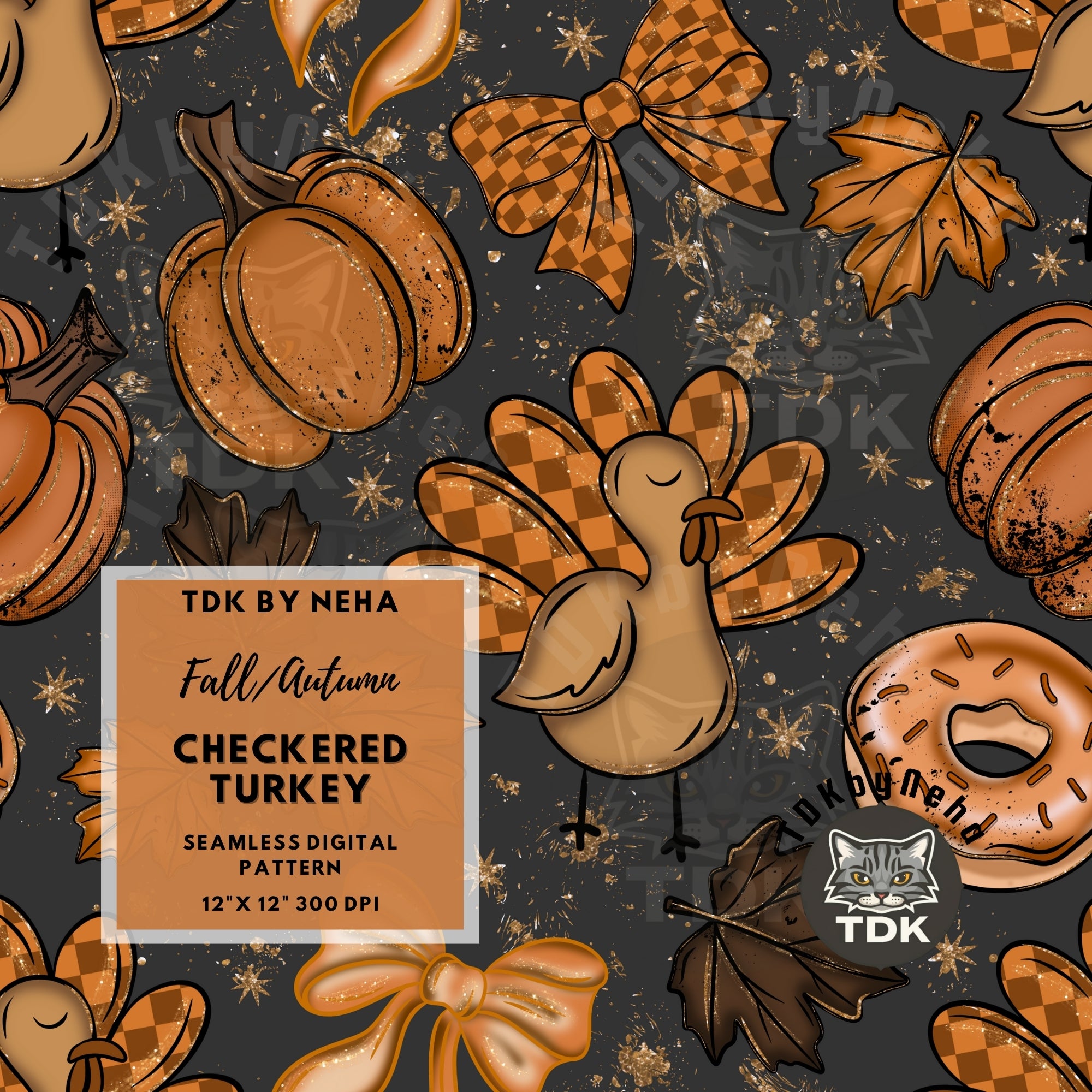 Checkered Turkey Seamless PNG (Deep) – The DoodleKeeper by Neha