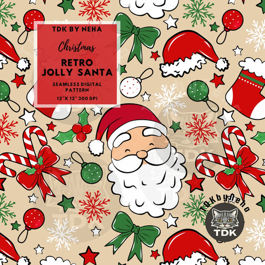 Neutral Coquette Retro Santa Seamless PNG