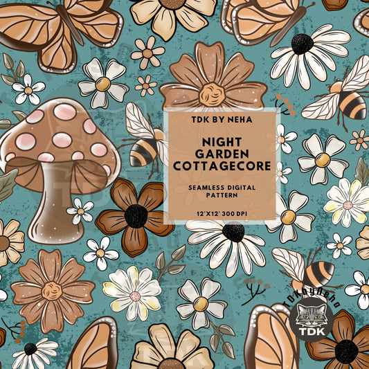 Night Garden Seamless PNG (Teal Blue)