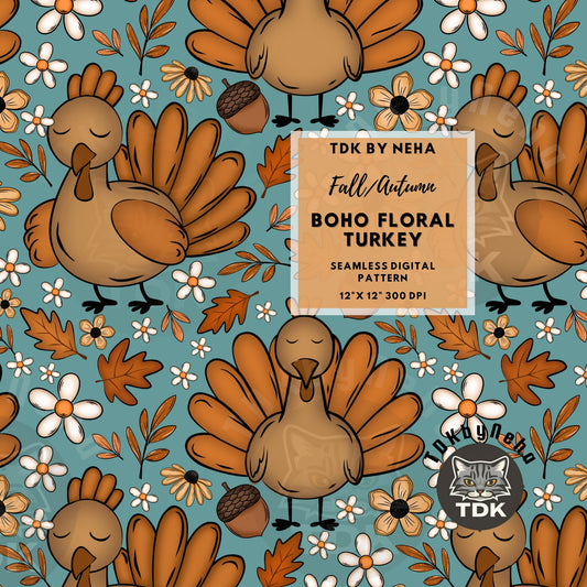 Floral Turkey Seamless PNG (TBlue)