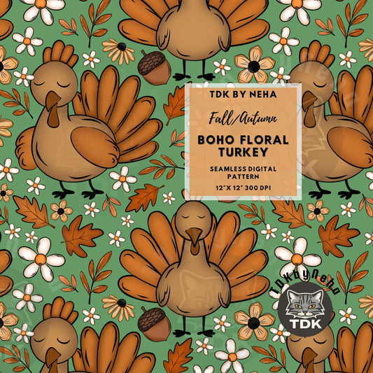 Floral Turkey Seamless PNG