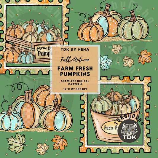Farm Fresh Pumpkins Seamless PNG (Green)