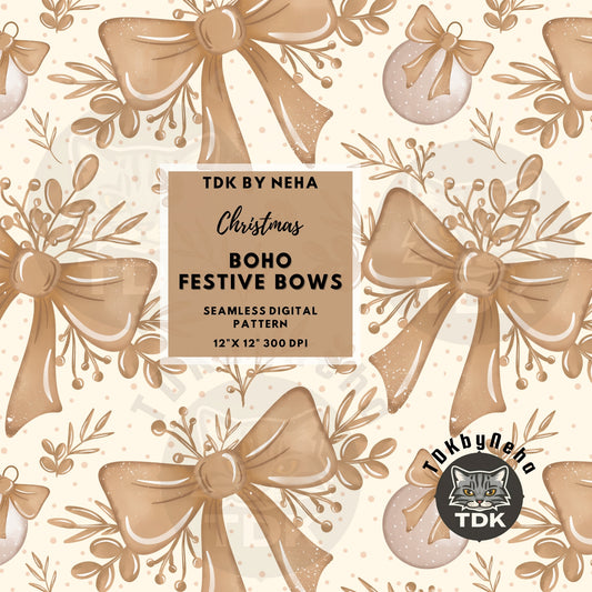 Christmas Bows Seamless PNG Beige