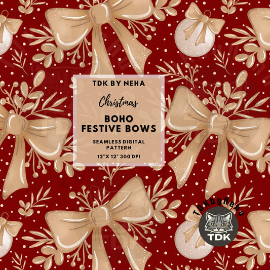 Christmas Bows Seamless PNG Red