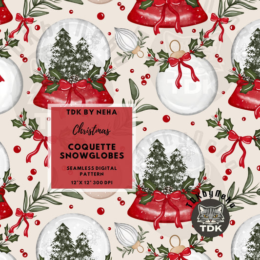 Christmas Bow Snow Globe Seamless PNG