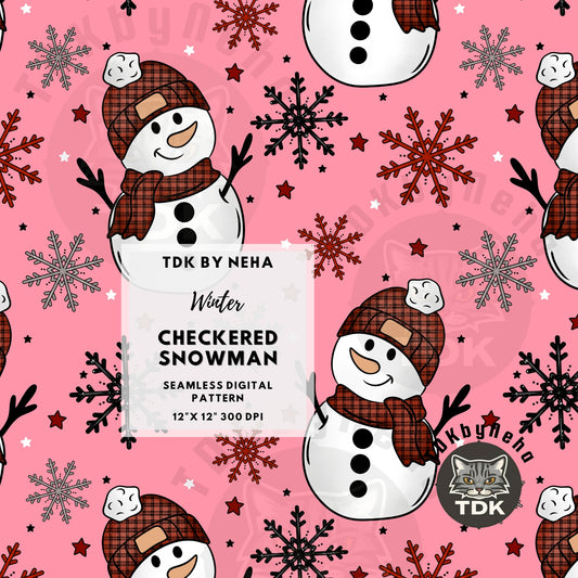 Checkered Snowman Seamless PNG (Pink)