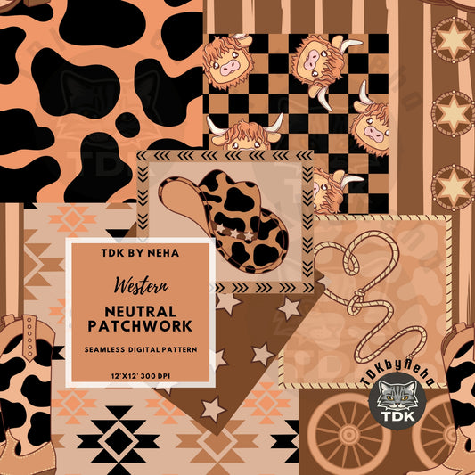 Neutral Western Patchwork Seamless PNG