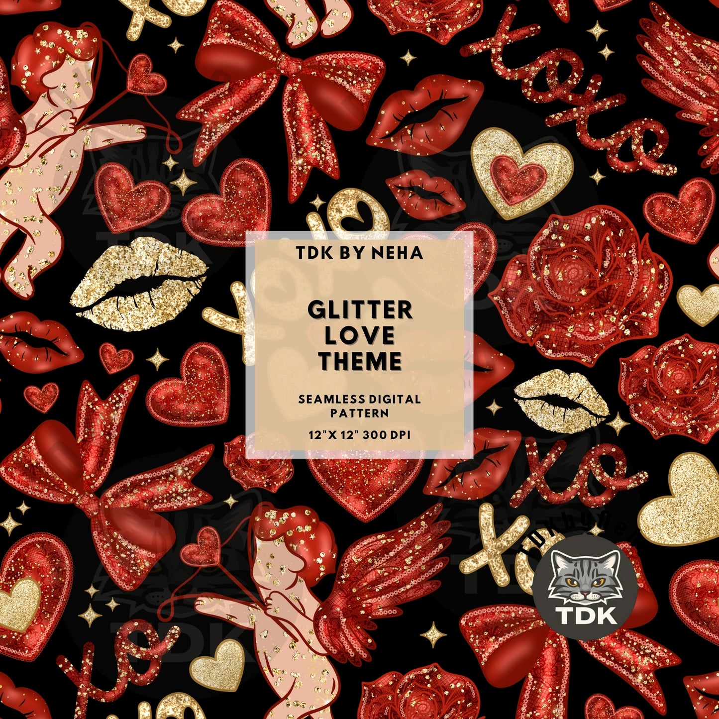 Glitter Love Seamless PNG