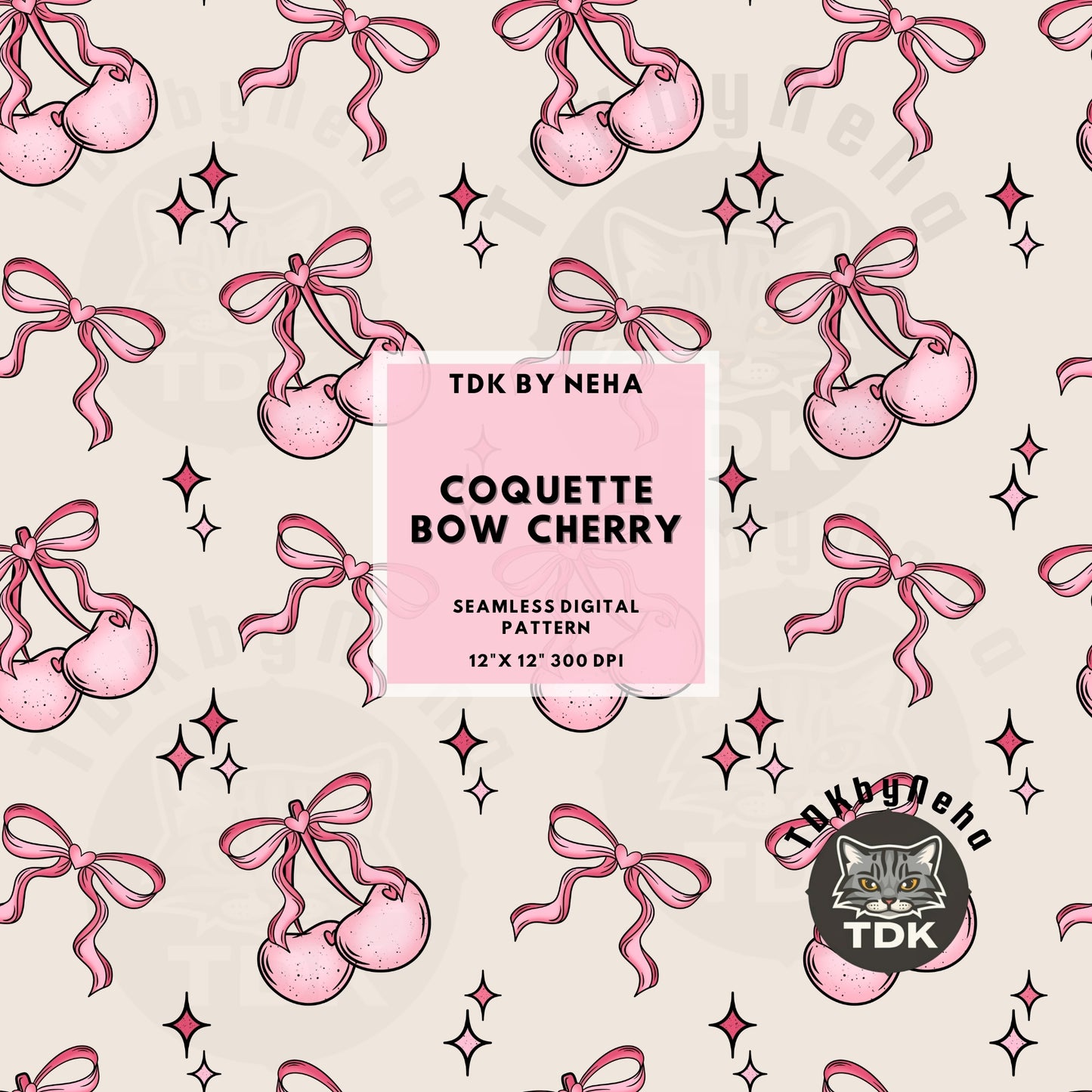 Cherry Bow Seamless PNG (Beige)