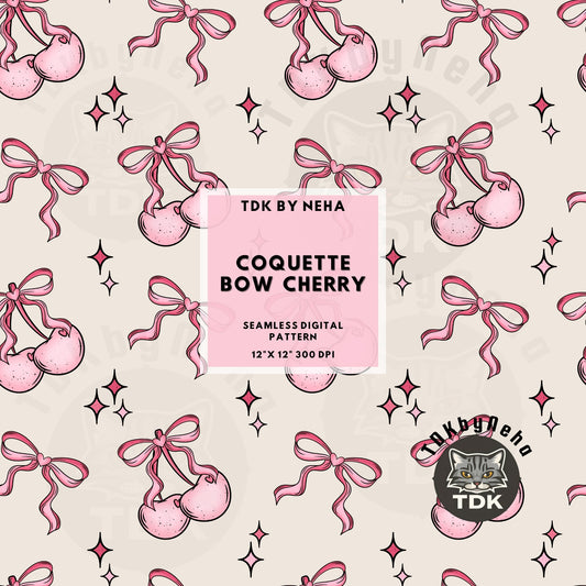 Cherry Bow Seamless PNG (Beige)