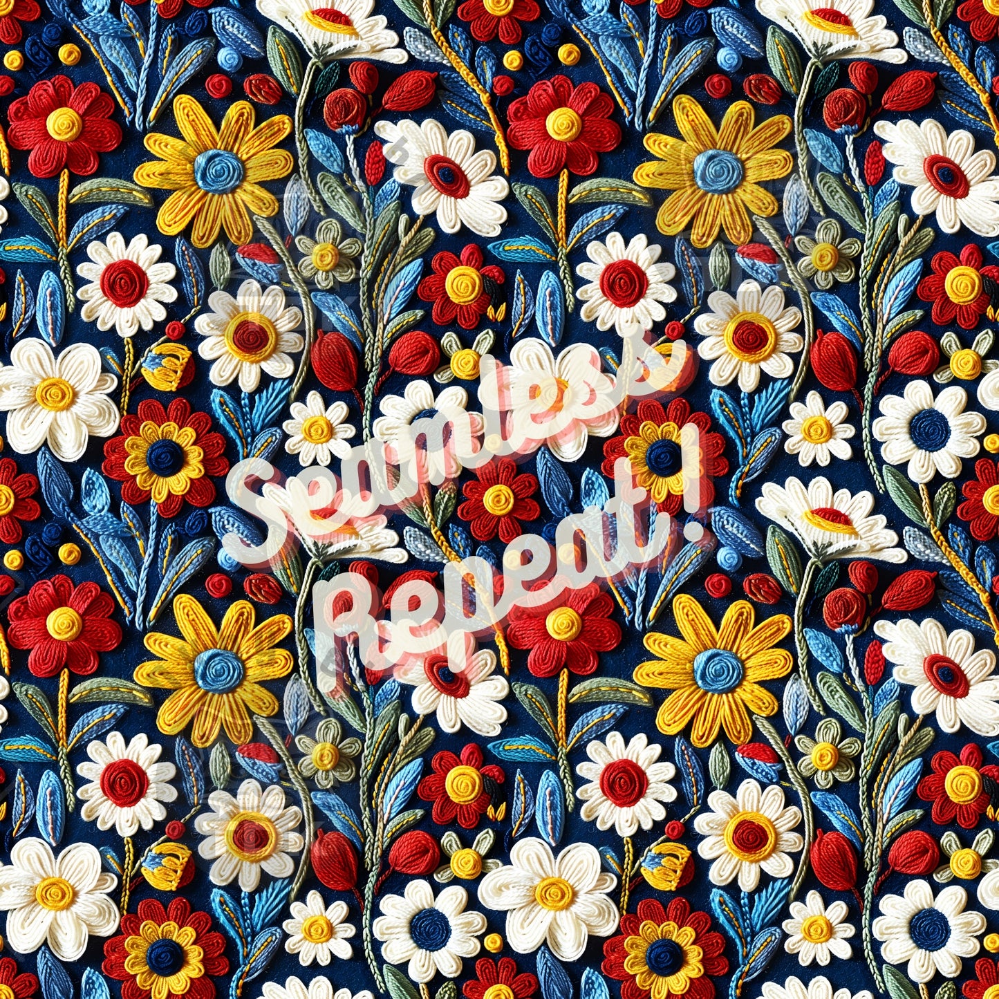 Instant Download , Beautiful Boho Floral Seamless Digital Paper for Fabric Print, Red White Yellow Blue Wildflowers Seamless Repeat Sublimation Design