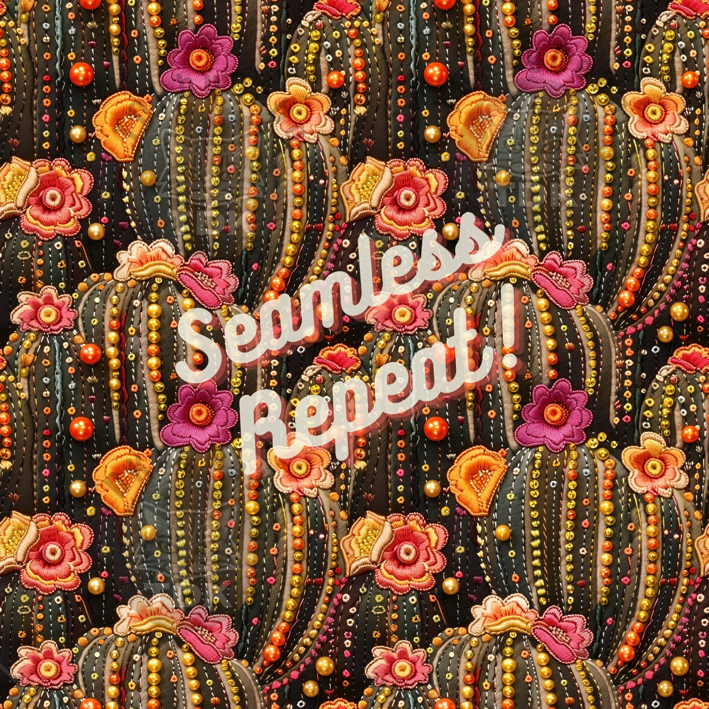 Instant Download , Bright Boho Floral Cactus Seamless Digital Paper for Fabric Print, Western Cactus Seamless Repeat Sublimation Design