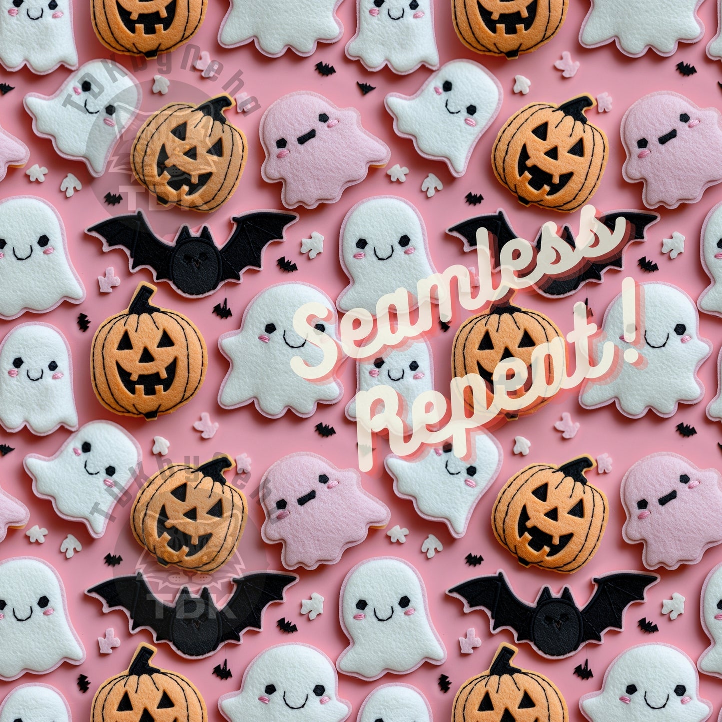 Instant Download , 3D Cute Halloween Seamless Digital Paper for Fabric Print, Cute Pumpkin Face, Ghost Halloween Seamless Repeat Sublimation Design