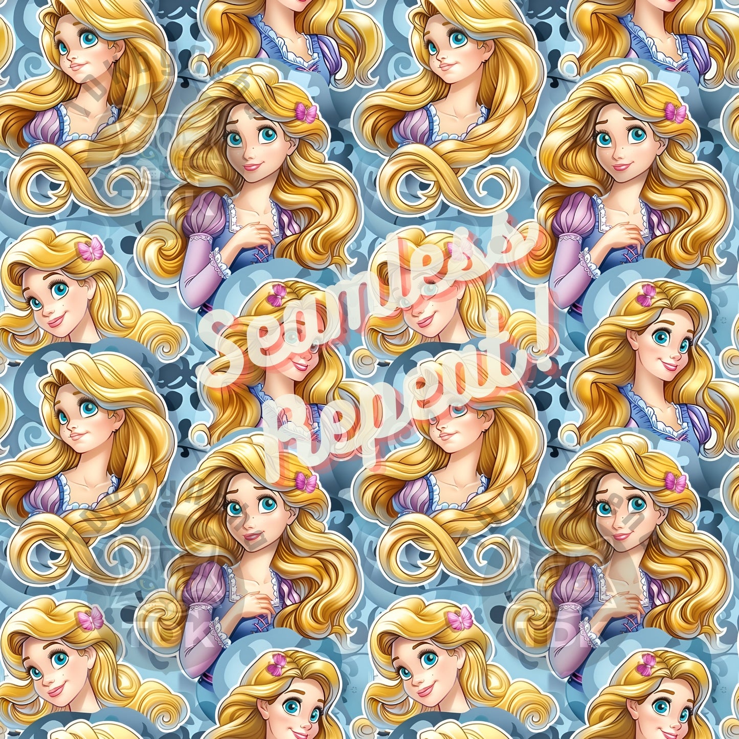 Instant Download Long Hair Princess Seamless Digital Paper for Fabric Printing, Magical Princess Seamless Repeat Sublimation Design