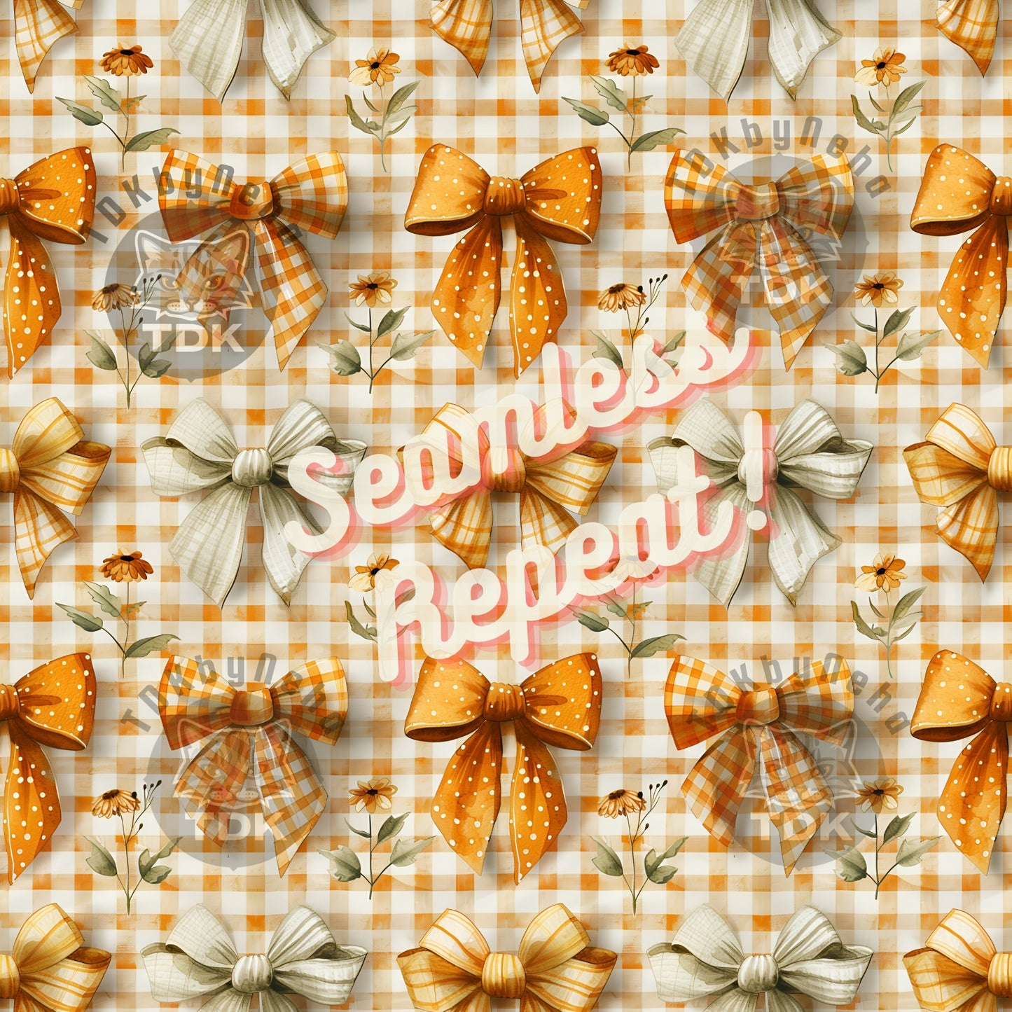 Fall Checkered and Polka Coquette Bow Seamless JPG
