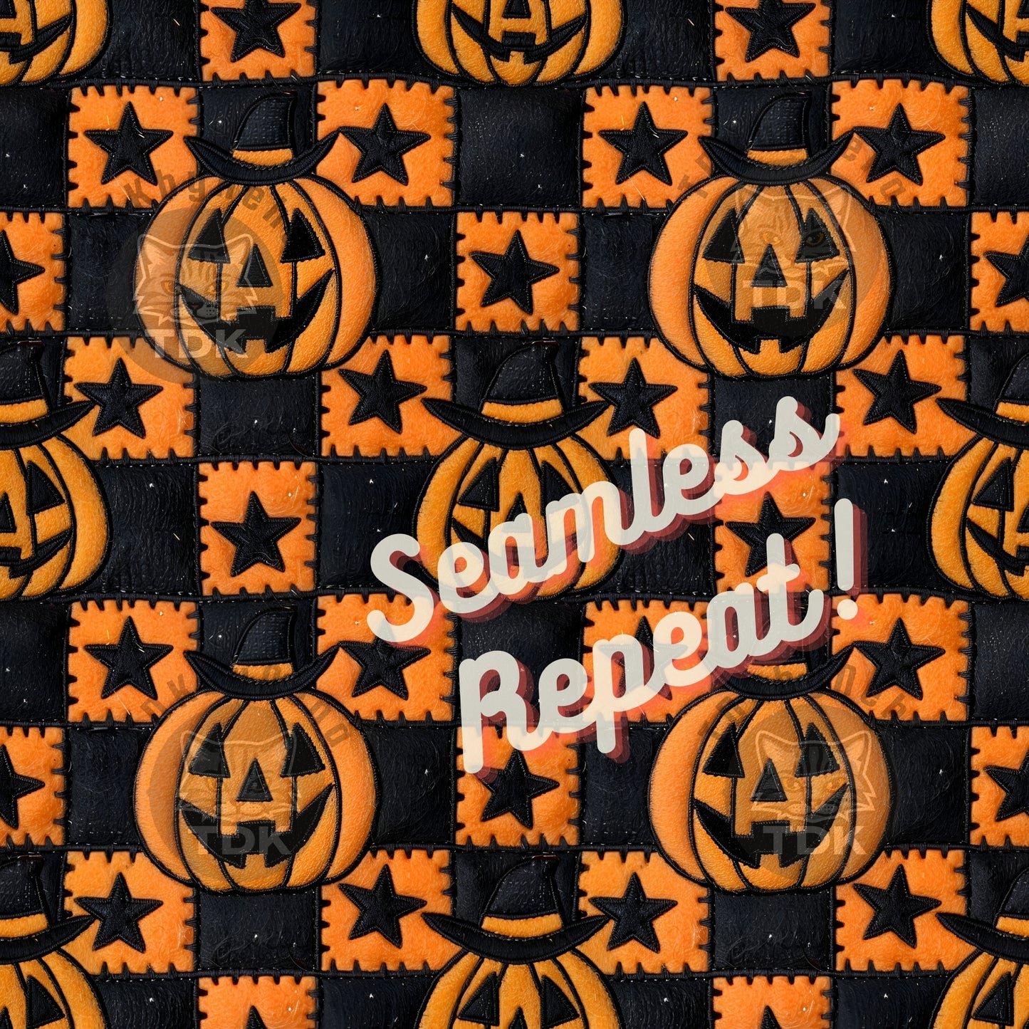 Halloween Black & Orange Checkered Jack O Lantern Pumpkin Seamless JPG