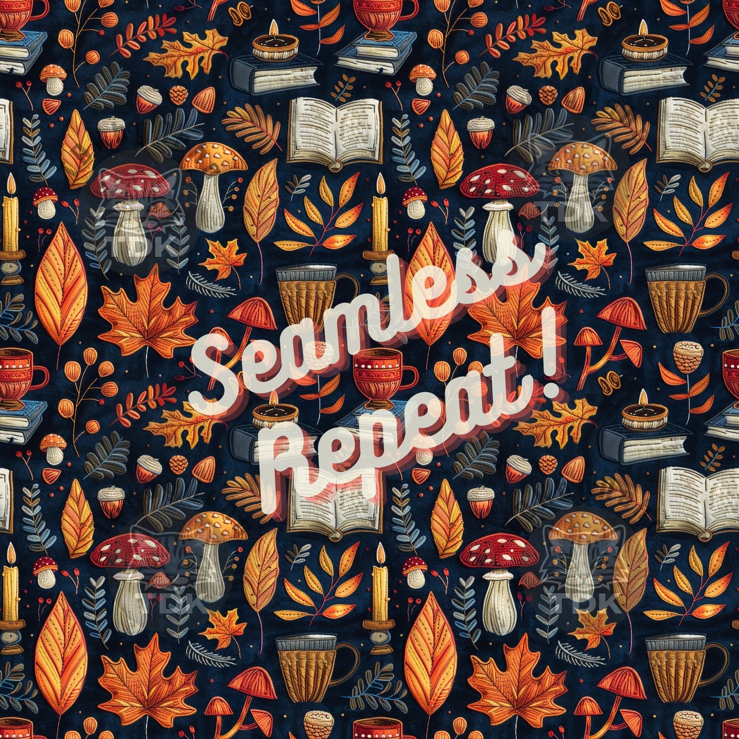 Instant Download, Fall Cozy Bookish Seamless Digital Paper for Fabric Print, Autumn Book Lover Seamless Repeat Sublimation Design