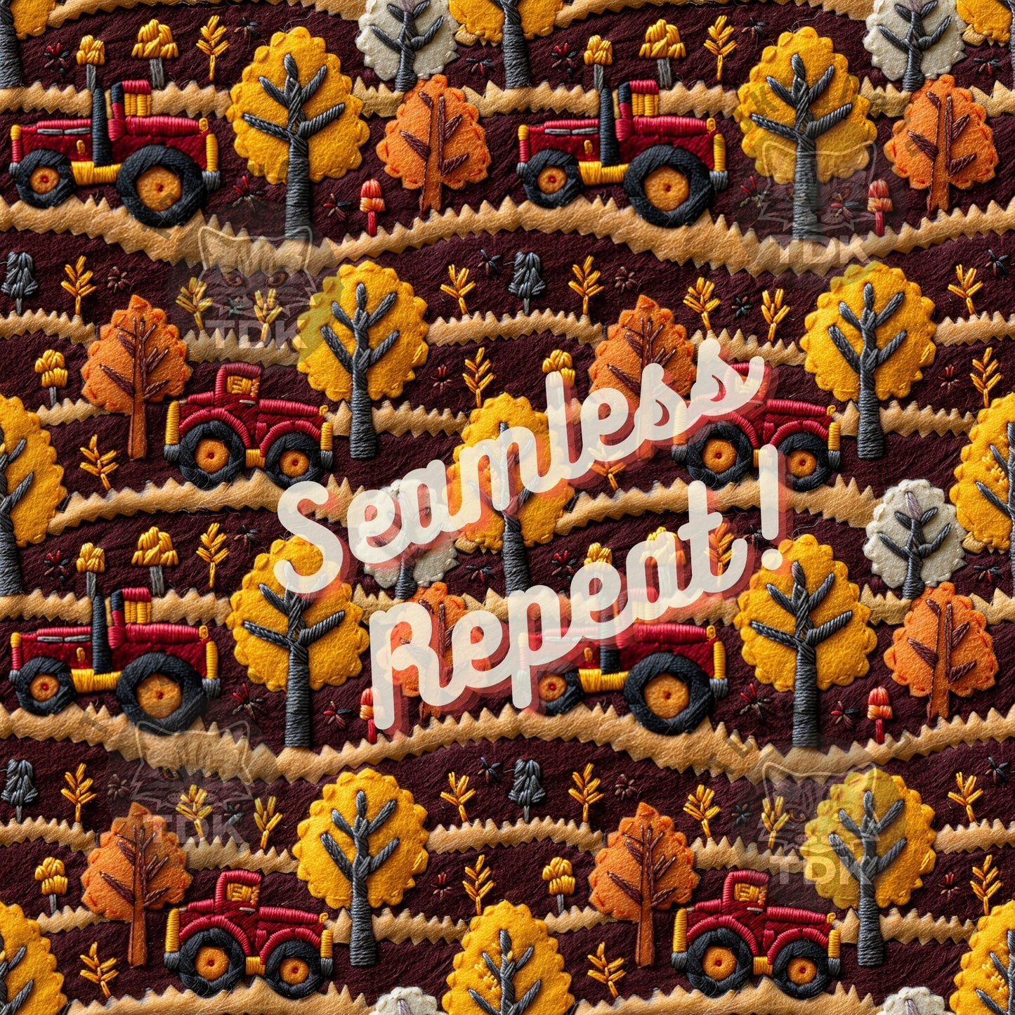 Fall Boho Red Tractor Trails Seamless JPG