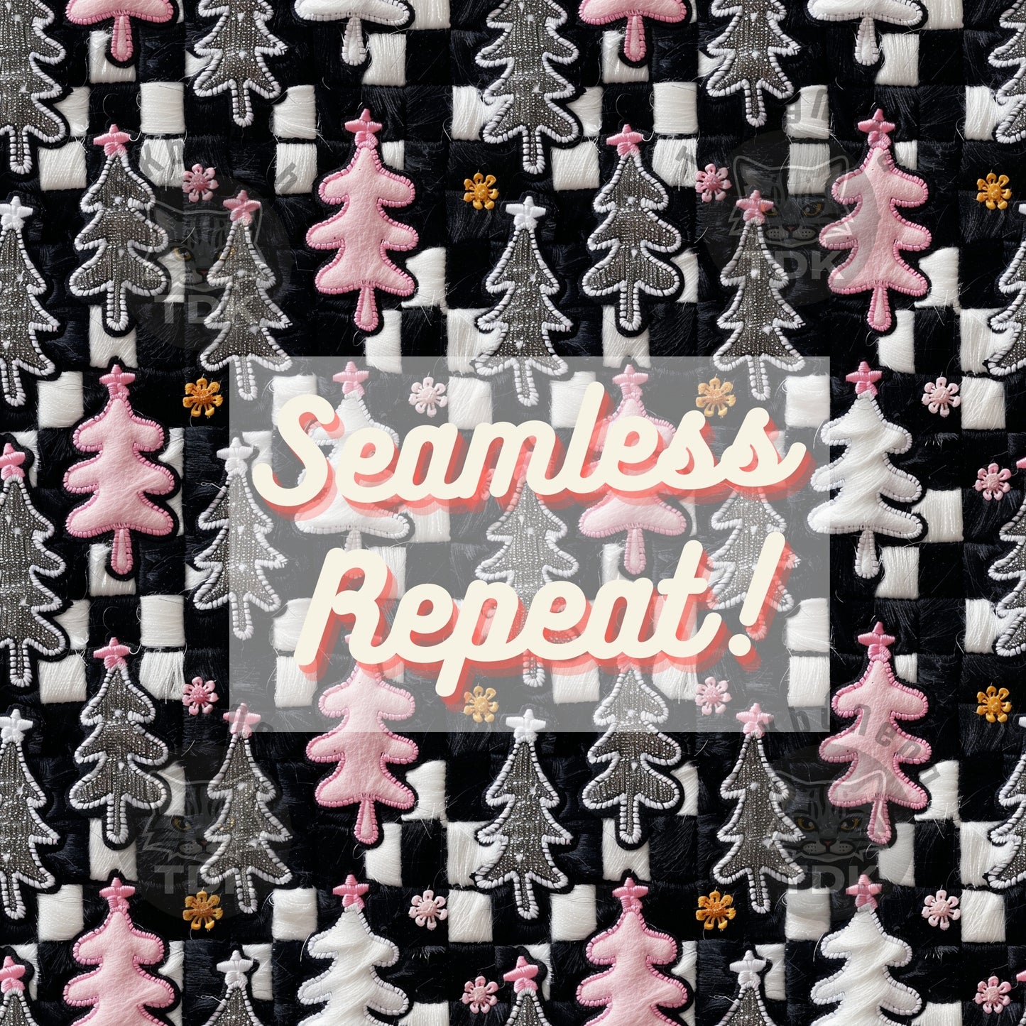 Christmas Groovy Checkered Ghostie Glitter and Pink Christmas Tree Seamless JPG