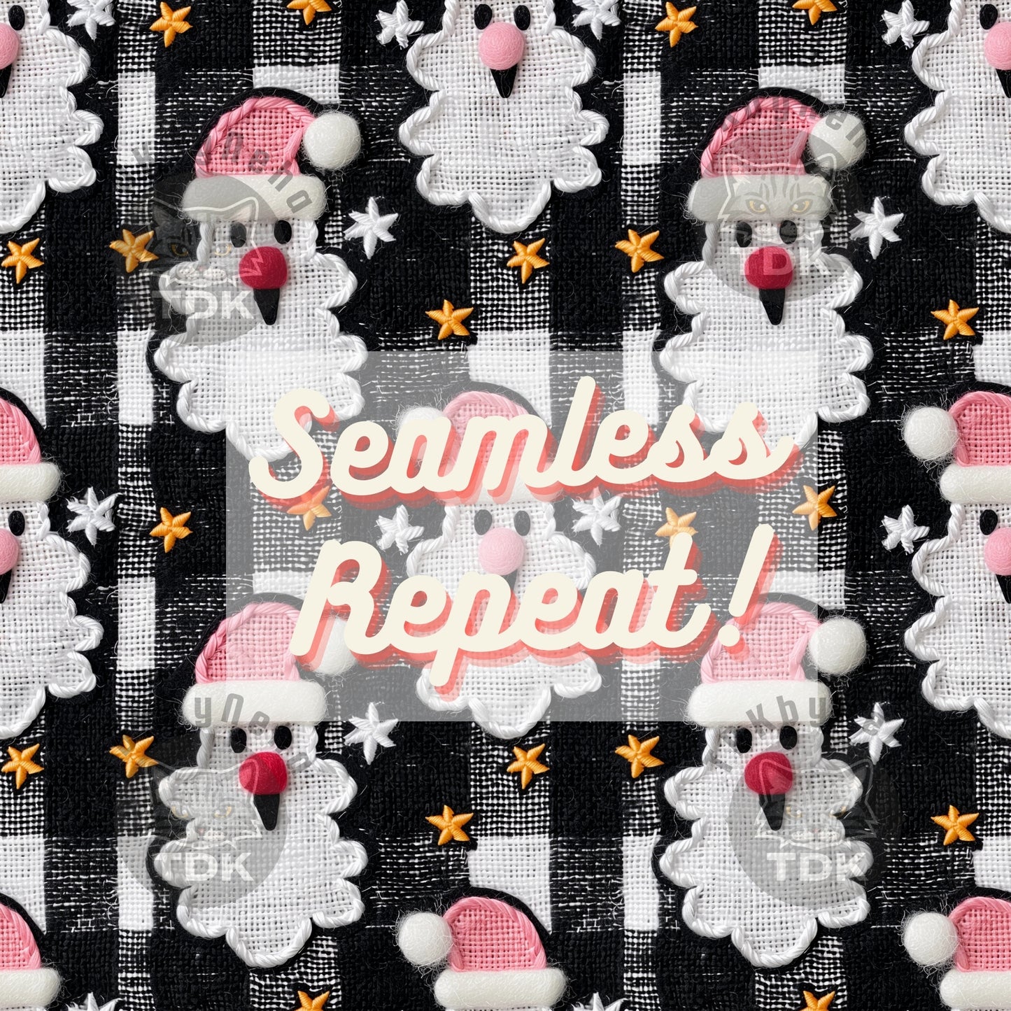 Christmas Checkered Ghostie Santa Claus Seamless JPG