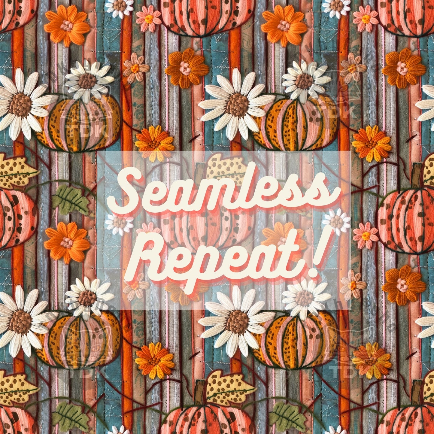 Fall Stripped Spotted Pumpkin and Daisy Seamless JPG