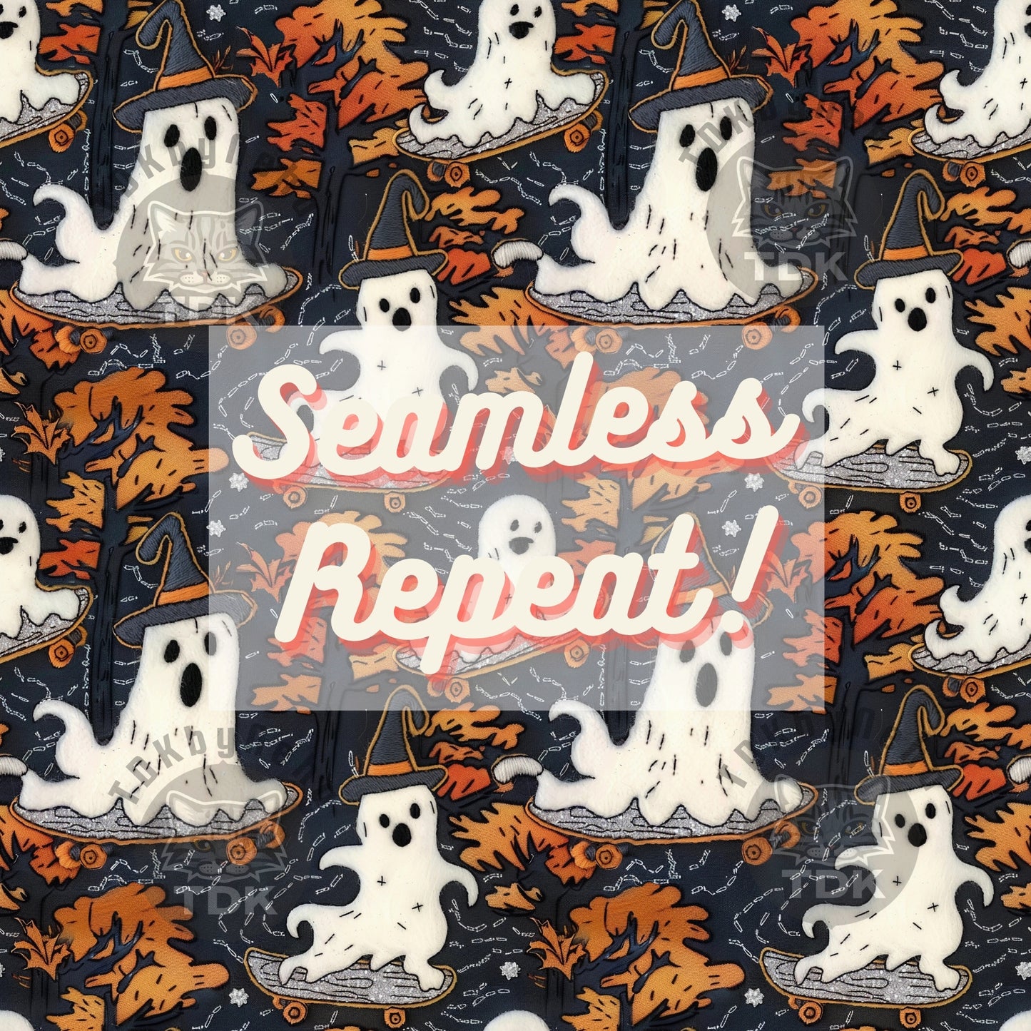 Halloween Fall Boos on Skateboard Ghosts Seamless JPG