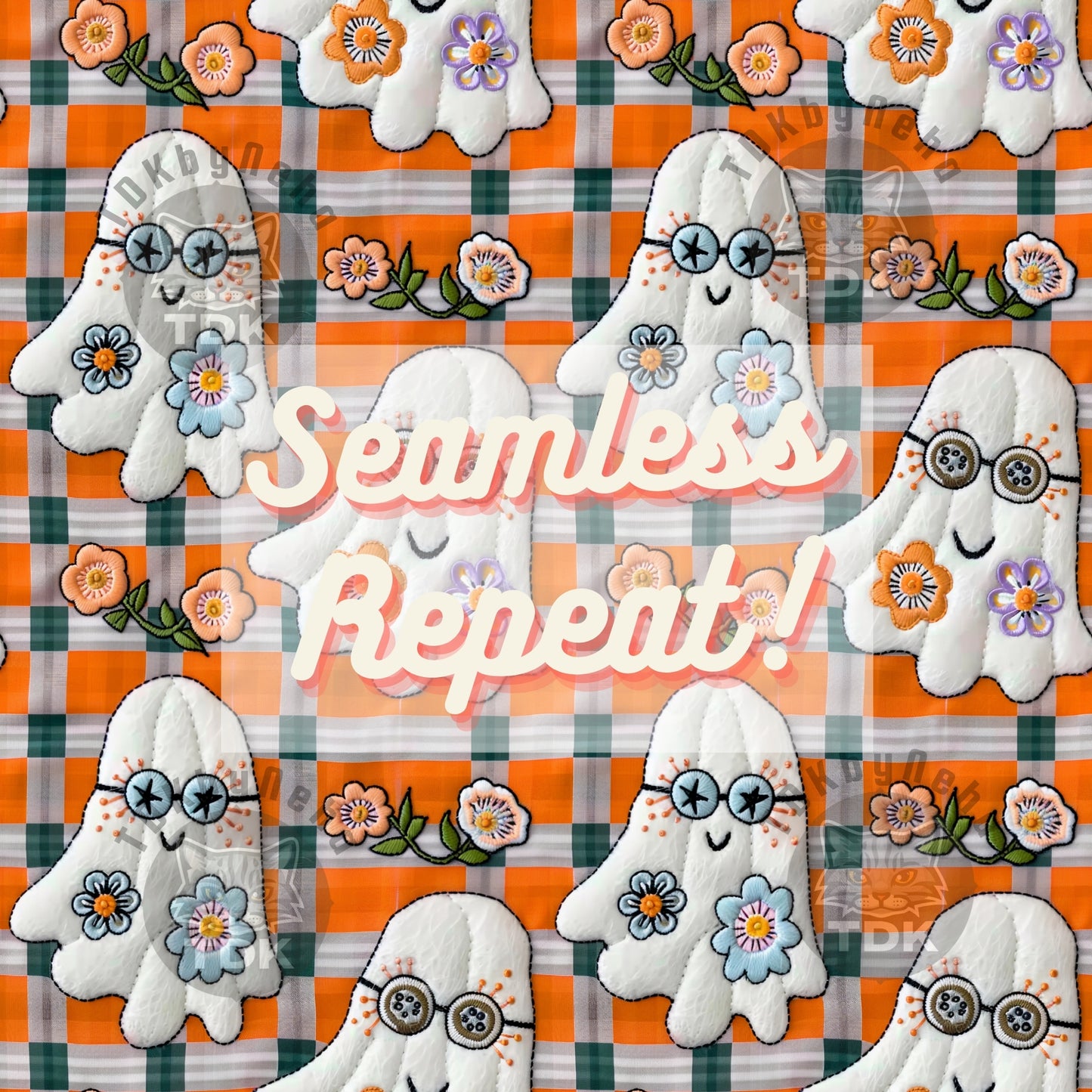 Halloween Fall Groovy Checkered Ghosts Seamless JPG