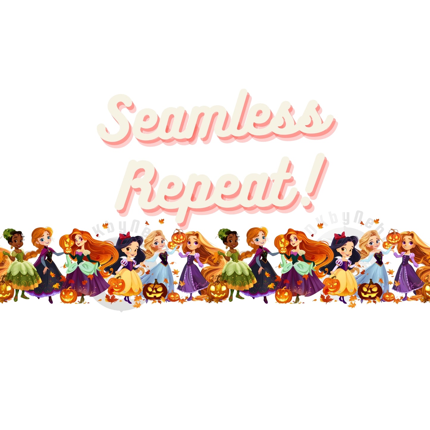 Instant Download - Halloween Princesses Seamless Border PNG