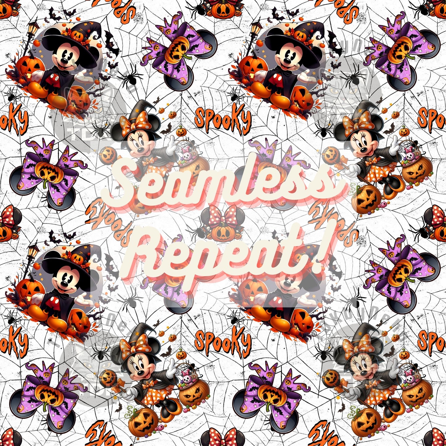 Instant Download Halloween Mouse Seamless Digital Paper for Fabric Print, Spooky Magical Mouse Seamless Repeat Sublimation Design (White)