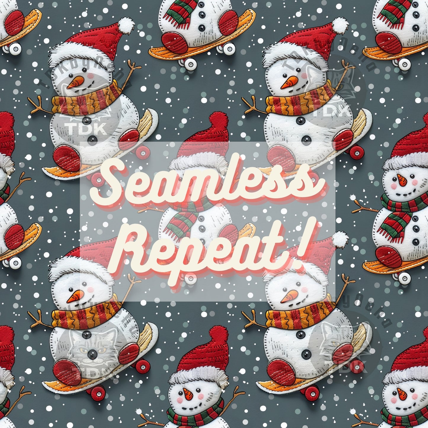 Christmas Neutral Skateboard Snowman Seamless JPG