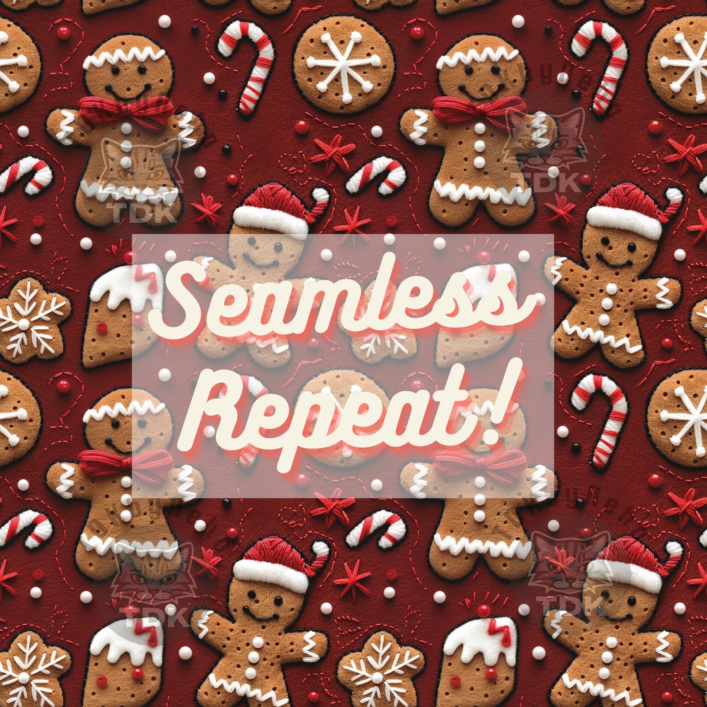 Christmas Red Gingerbread and Candy Cane Seamless JPG