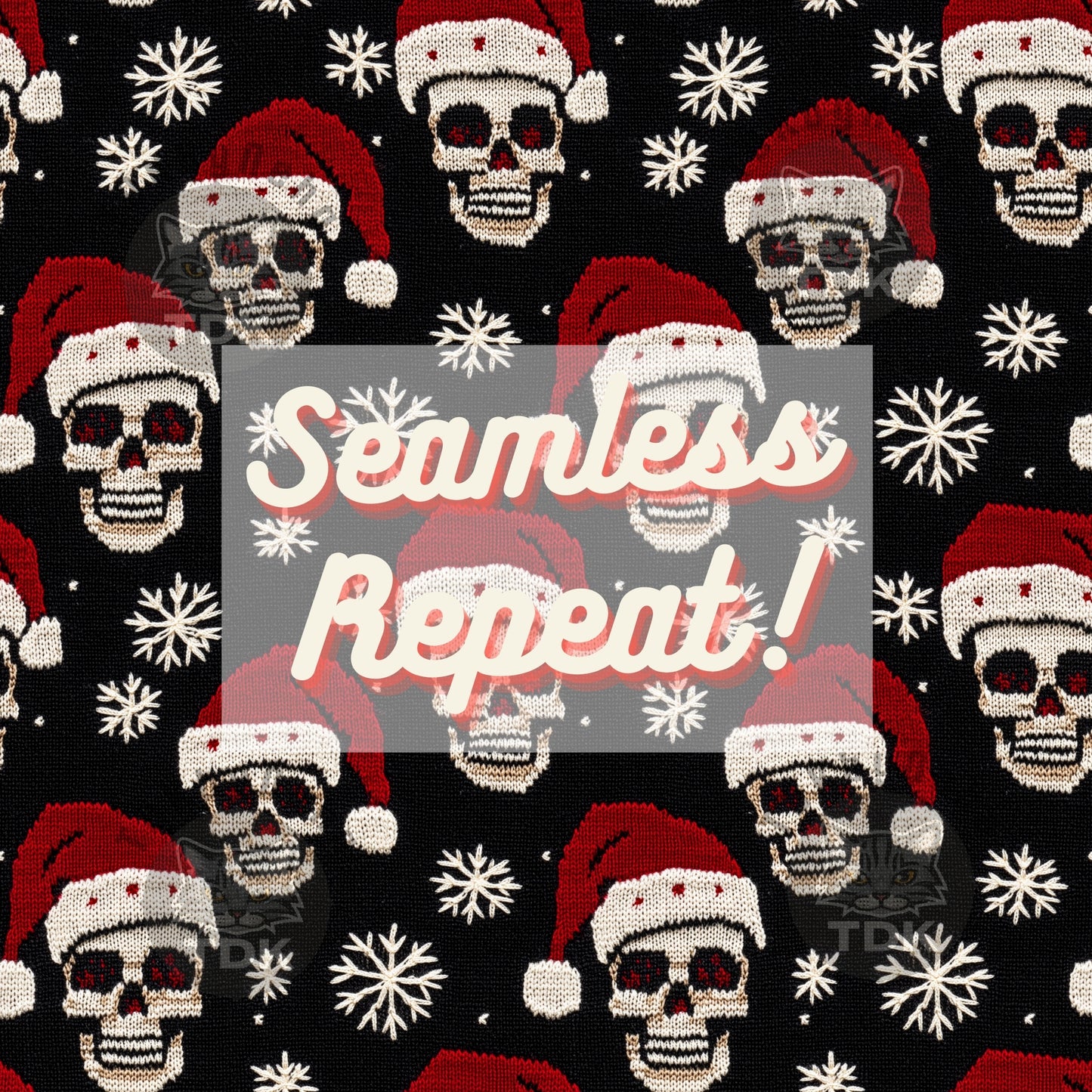 Christmas Neutral Skull in Red Santa Seamless JPG