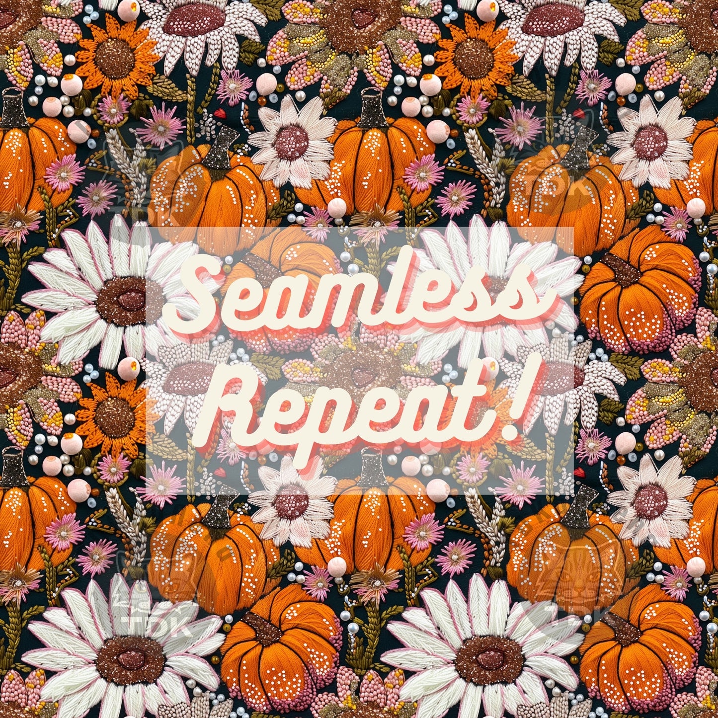 Halloween Fall Floral Pumpkin Seamless JPG