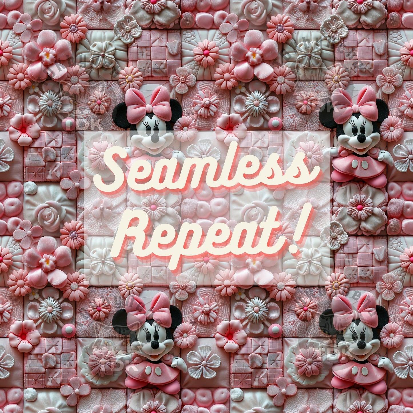 Instant Download 3D Girl Mouse Patchwork Seamless Digital Paper for Fabric Printing, Cute Magical Kingdom Character Seamless Repeat Sublimation Design