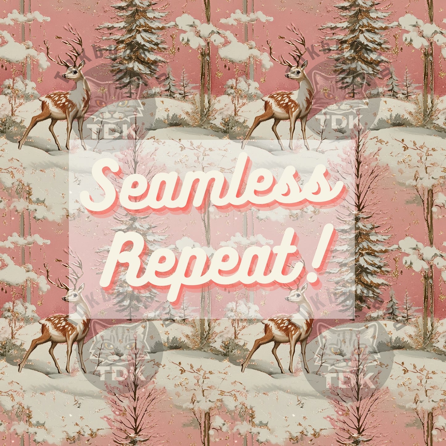 Vintage Pink Christmas Reindeer Seamless JPG