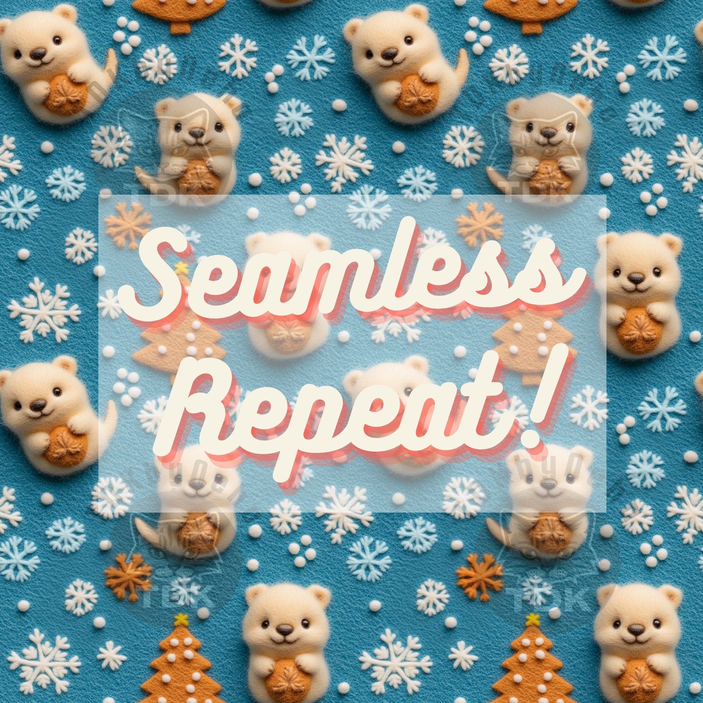 Cute Christmas Otter with Cookie Seamless JPG