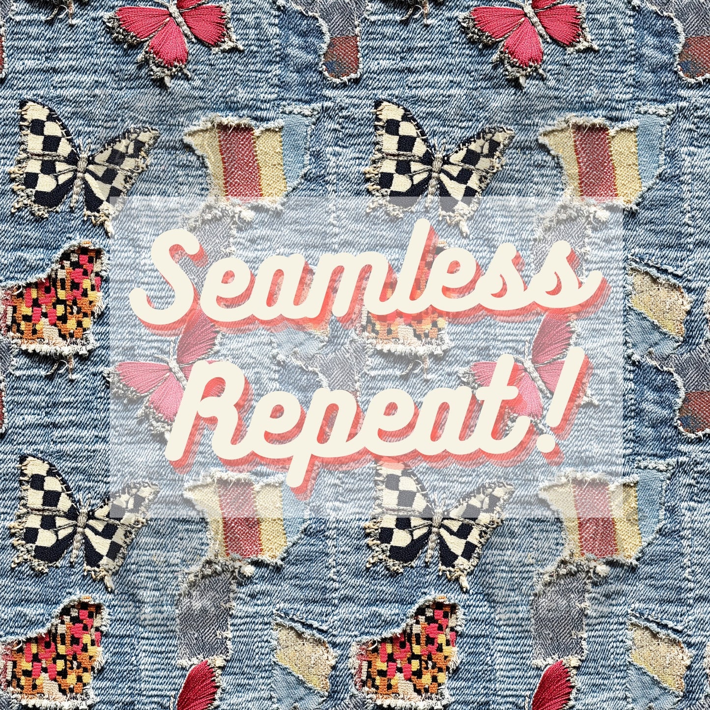 Retro Denim Butterfly Seamless