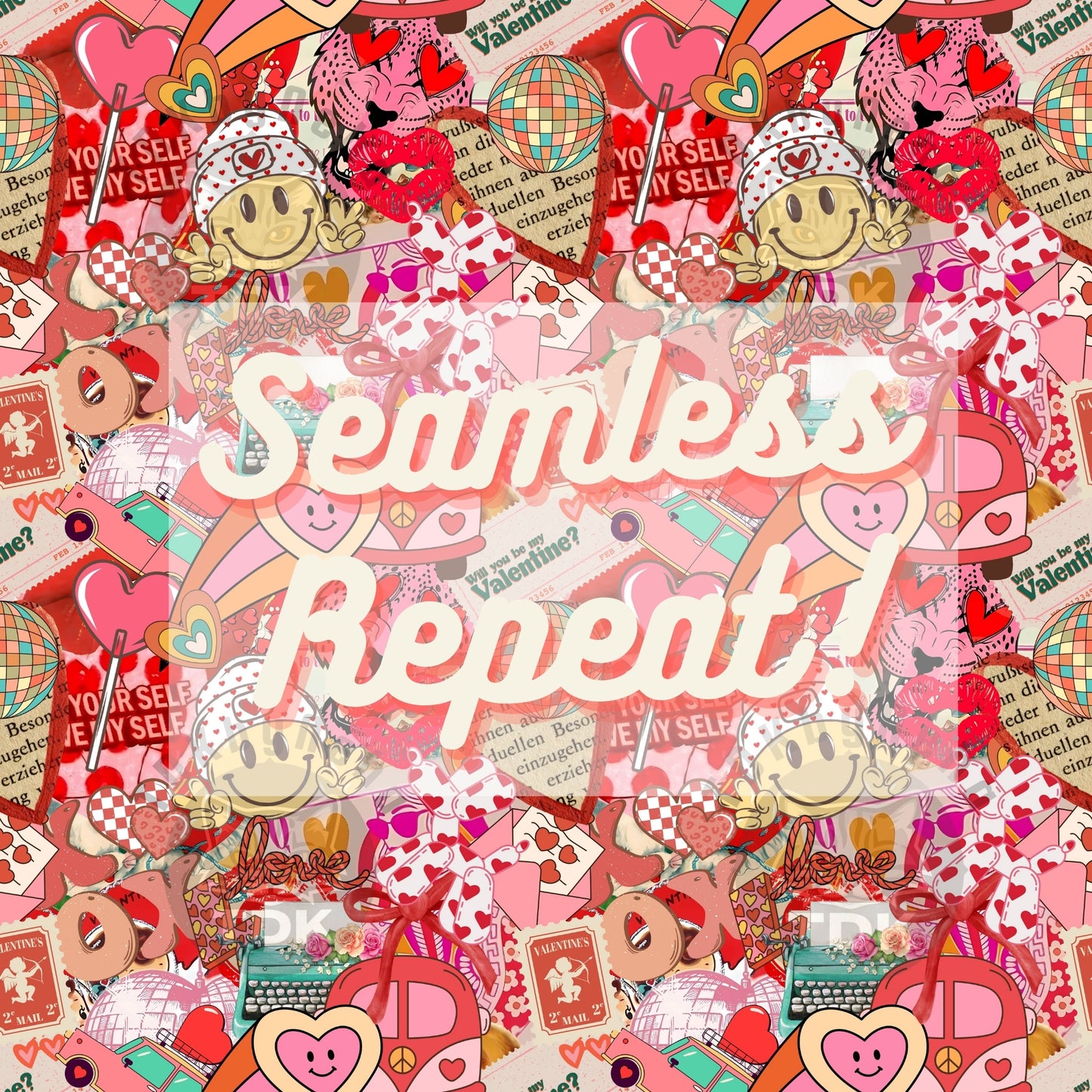 Retro Valentines Love Mashup Patchwork Seamless JPG