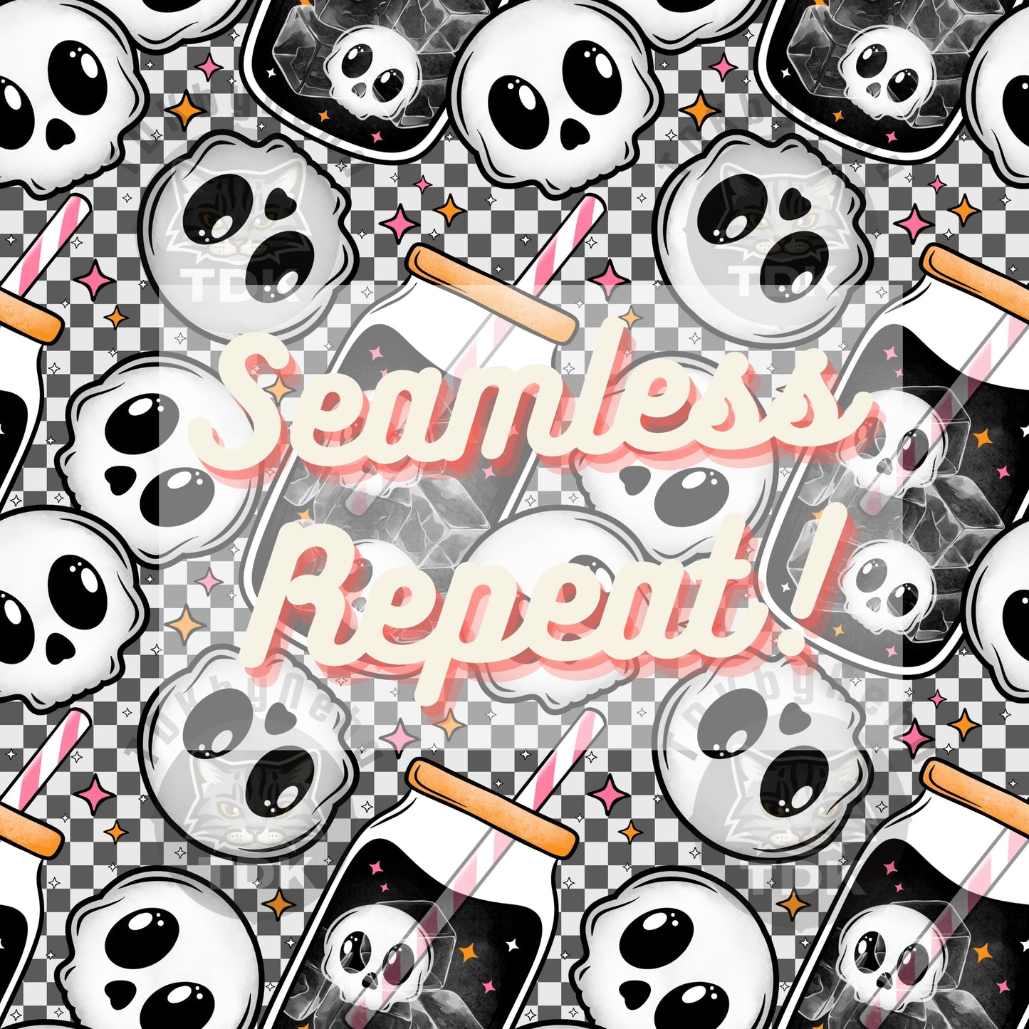 Checkered Icy Skull Drink Seamless PNG