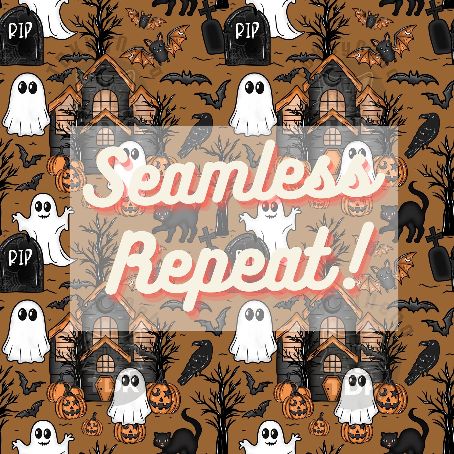 Halloween Haunted House Seamless PNG (Neutral)