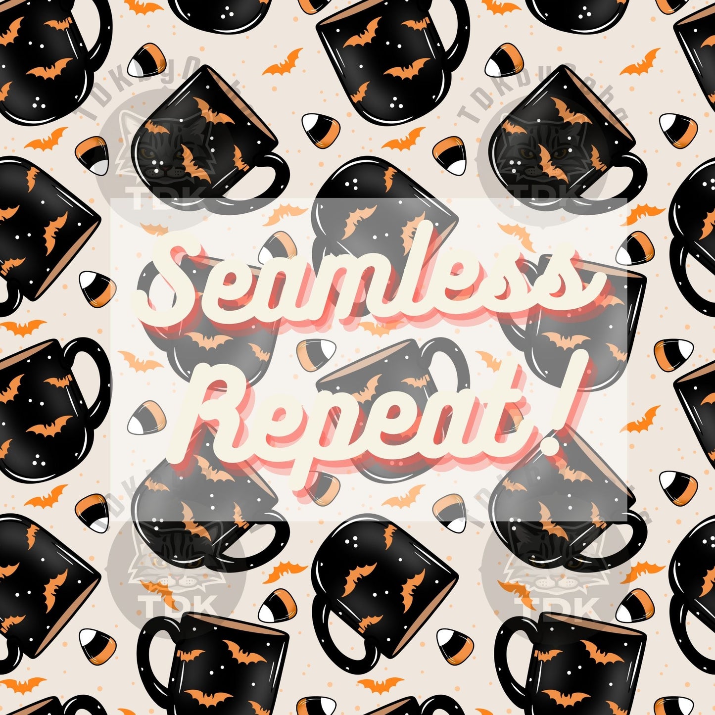 Bats Coffee Mugs Halloween Seamless PNG (Beige)