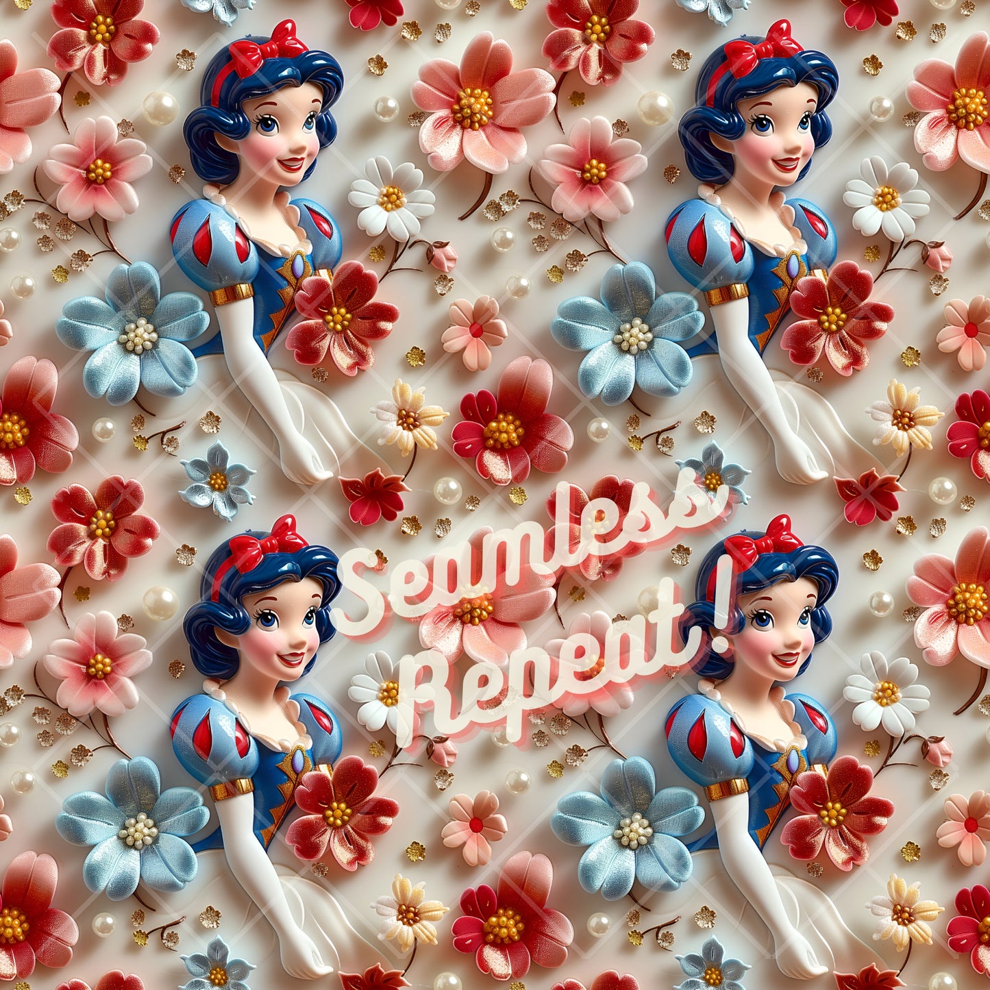 Instant Download 3D Floral Snowy Princess Seamless Digital Paper for Fabric Printing