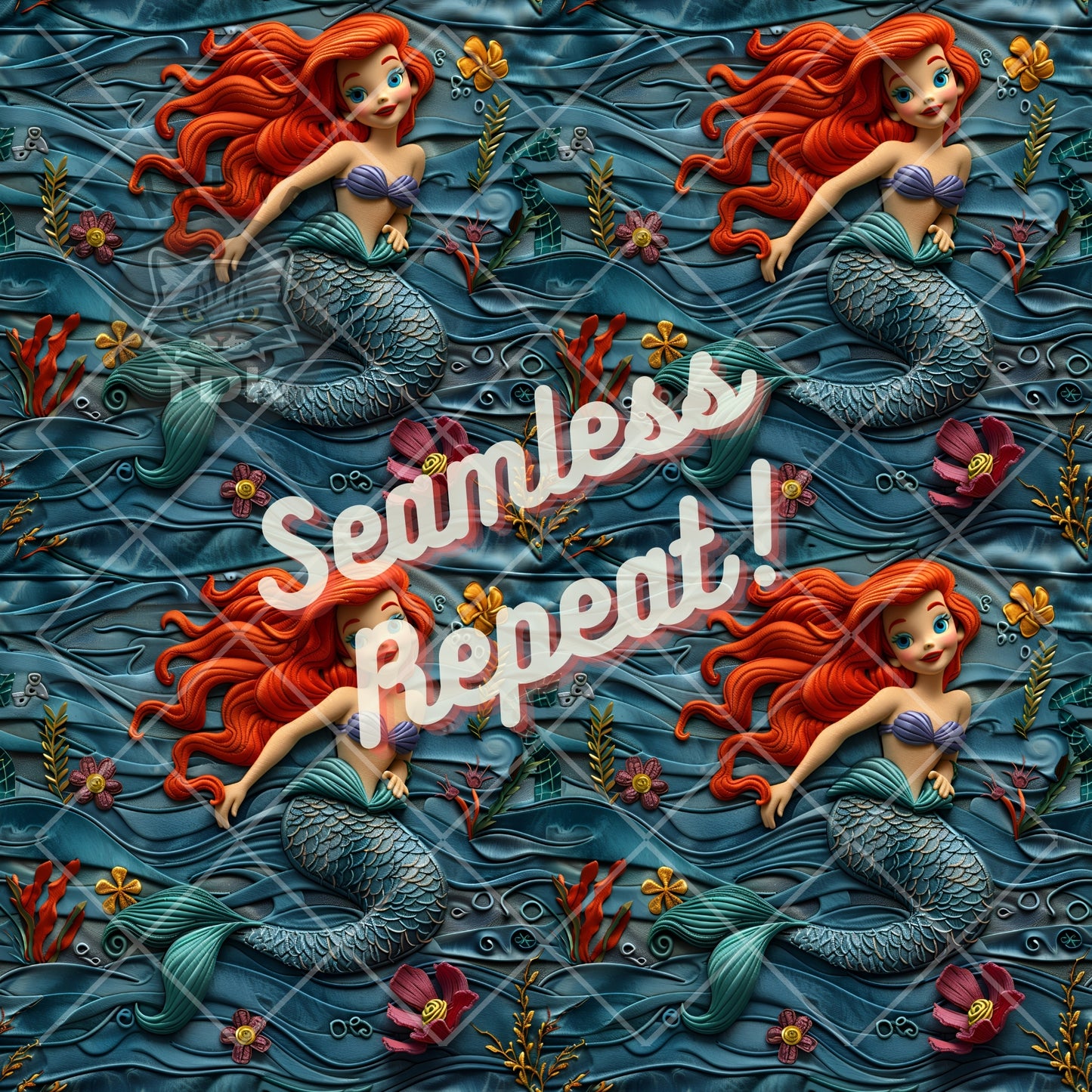 Instant Download Mermaid Princess Seamless Digital Paper for Fabric Printing