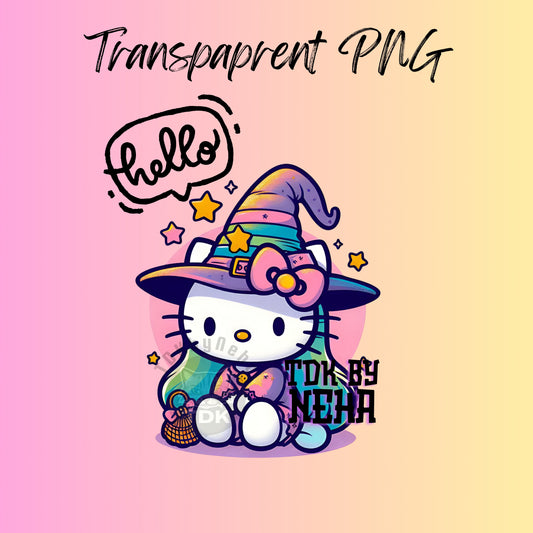 Instant Download Halloween Witchy Kitty PNG