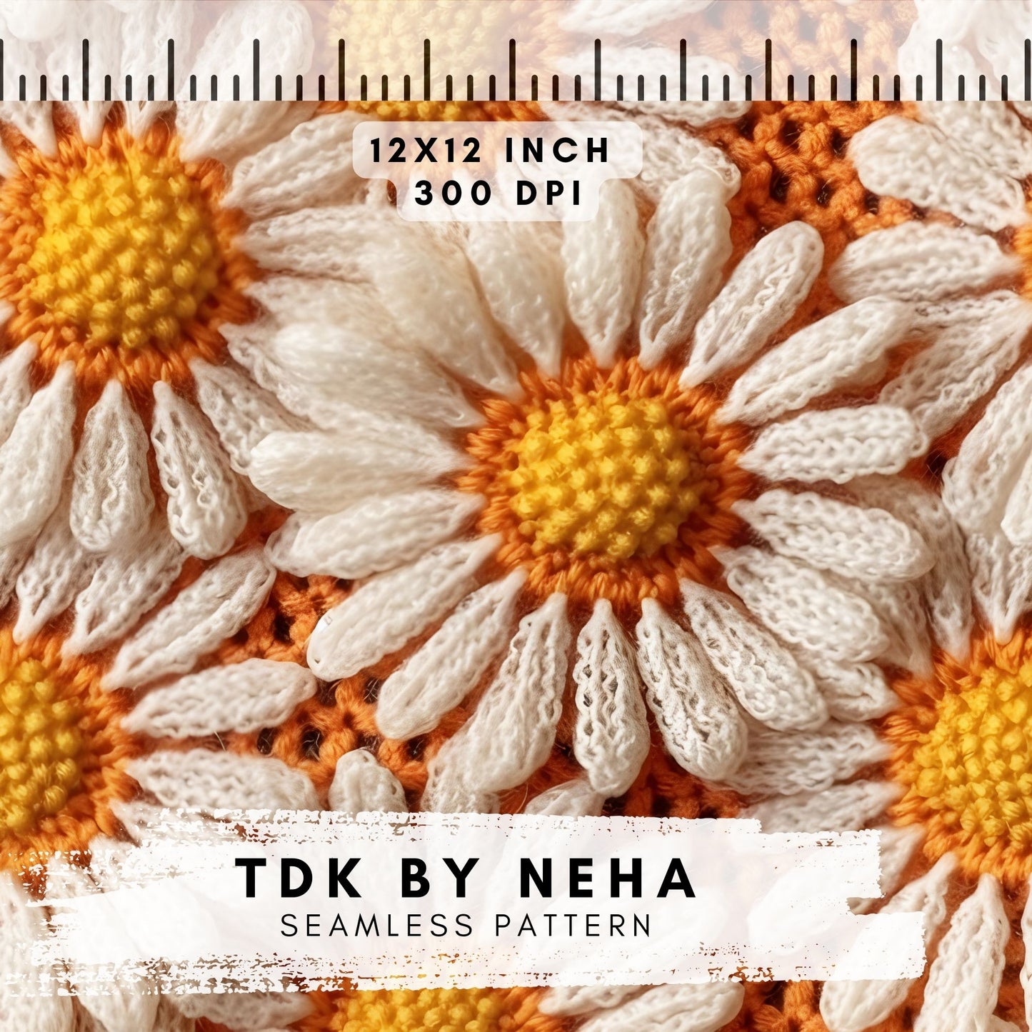 Boho Bright Daisy Faux crochet seamless Pattern