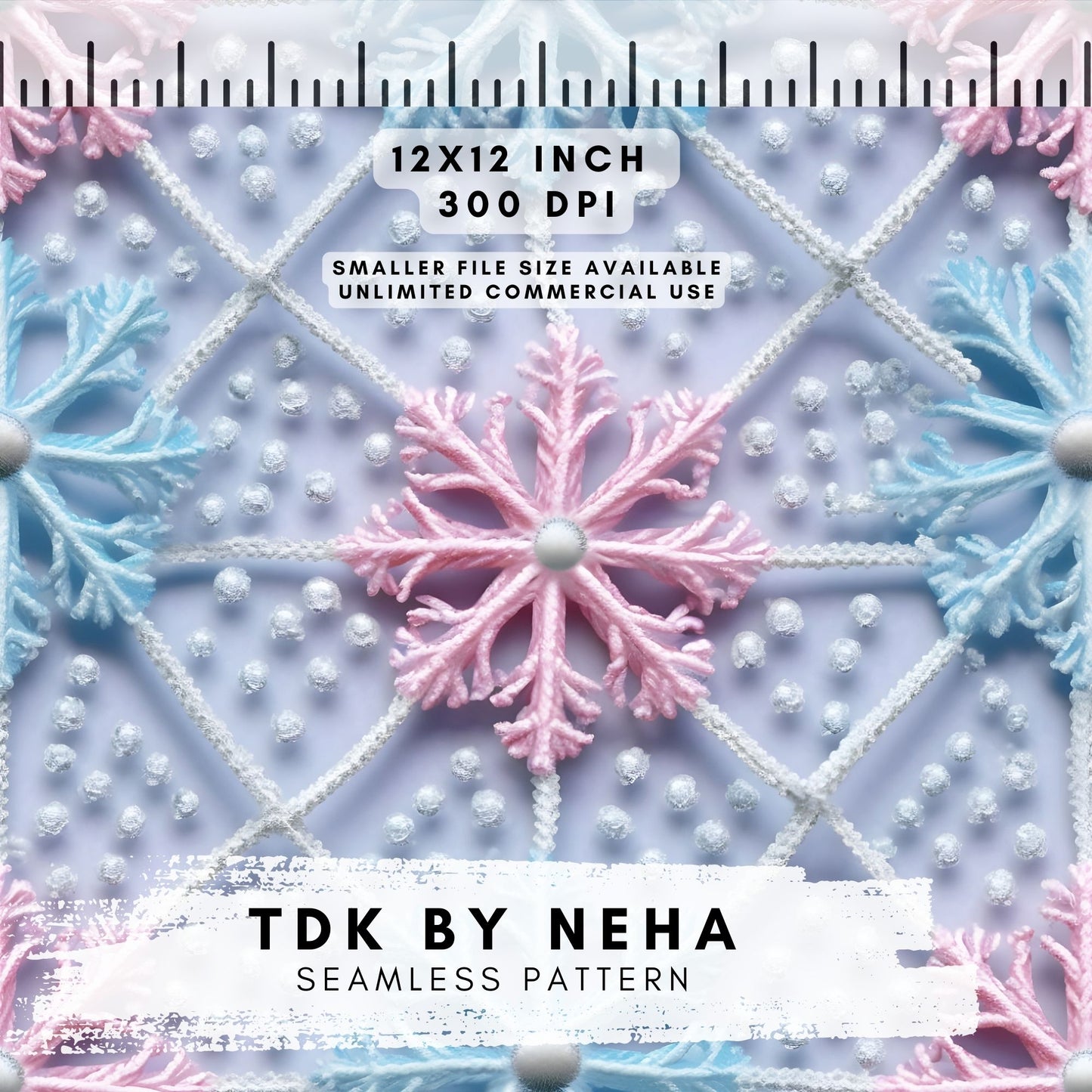 Winter Pastel Pearly Snowflakes Seamless Pattern JPG