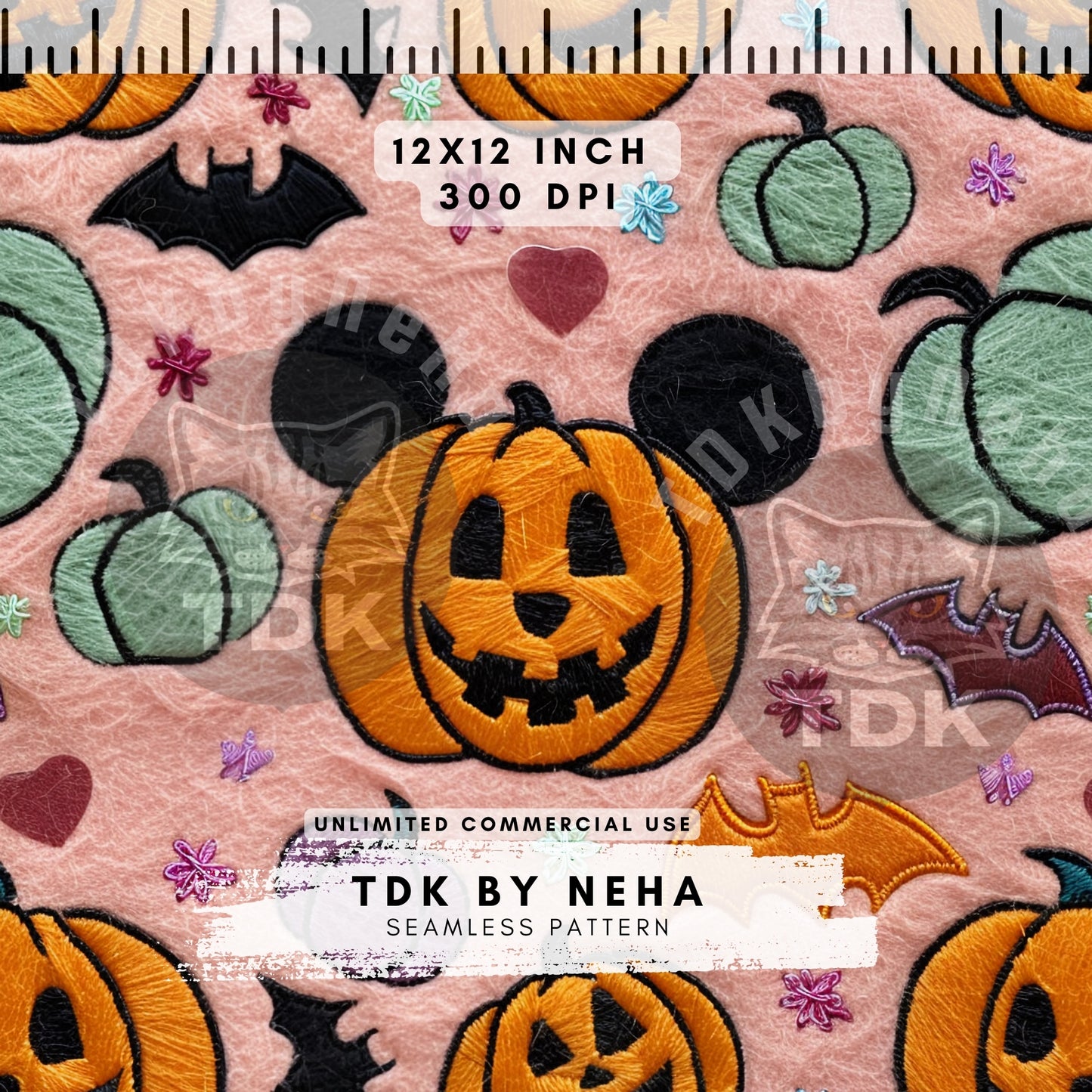 Halloween Pumpkin Mouse Seamless Digital Paper for Sublimation Print